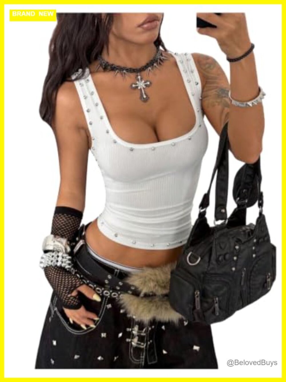 SweatyRocks Women's Y2K Studded Sleeveless Going Out Tank Top